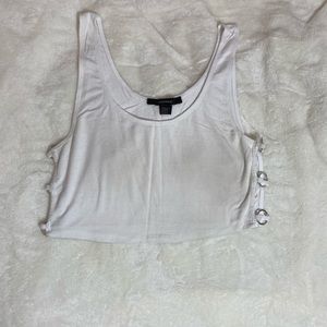 White Ribbed Cropped Ring Tank